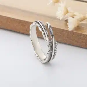 Sterling Silver Retro Feather ​​Open Rings